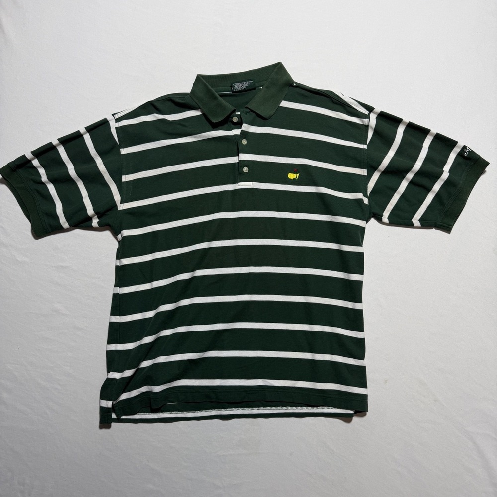 Vintage Masters Collection Golf Polo Mens L Green White Striped Cotton 90s Logo - Picture 1 of 13